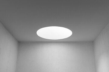 Abstract minimal white interior with round skylight portal