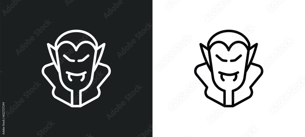 Poster dracula outline icon in white and black colors. dracula flat vector icon from fairy tale collection 