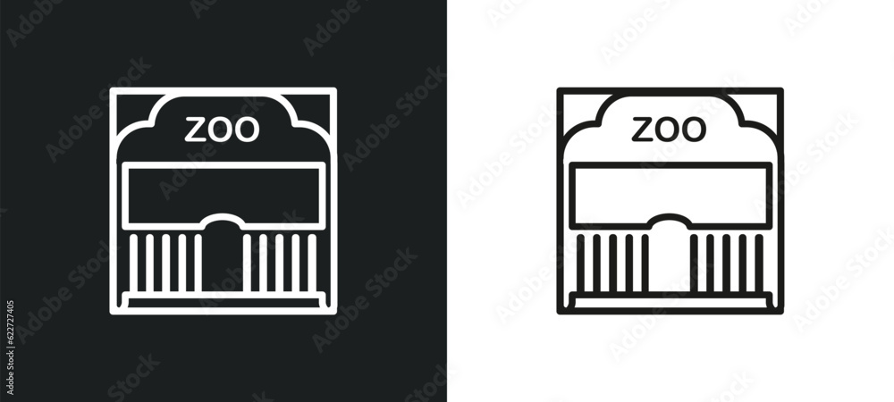 Poster zoo outline icon in white and black colors. zoo flat vector icon from entertainment collection for w
