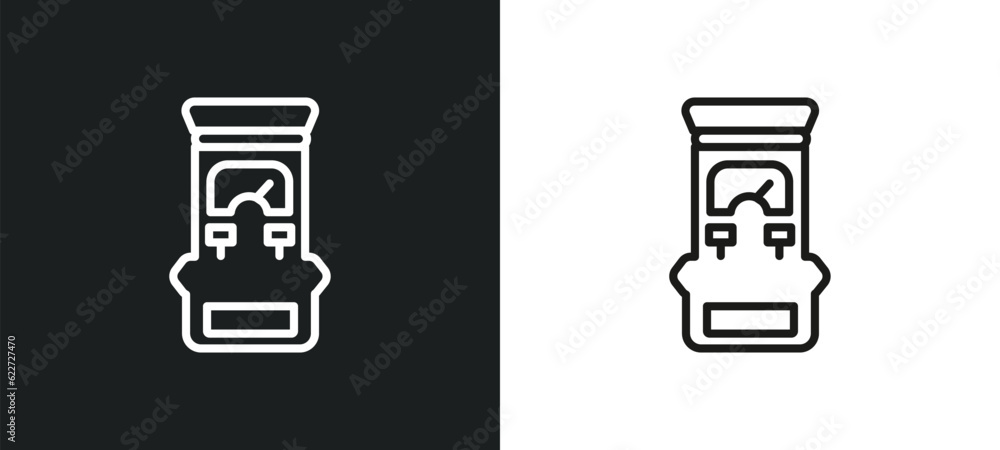 Poster speedometer outline icon in white and black colors. speedometer flat vector icon from arcade collect