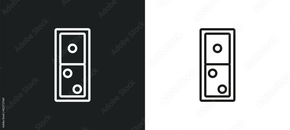 Poster domino outline icon in white and black colors. domino flat vector icon from arcade collection for we