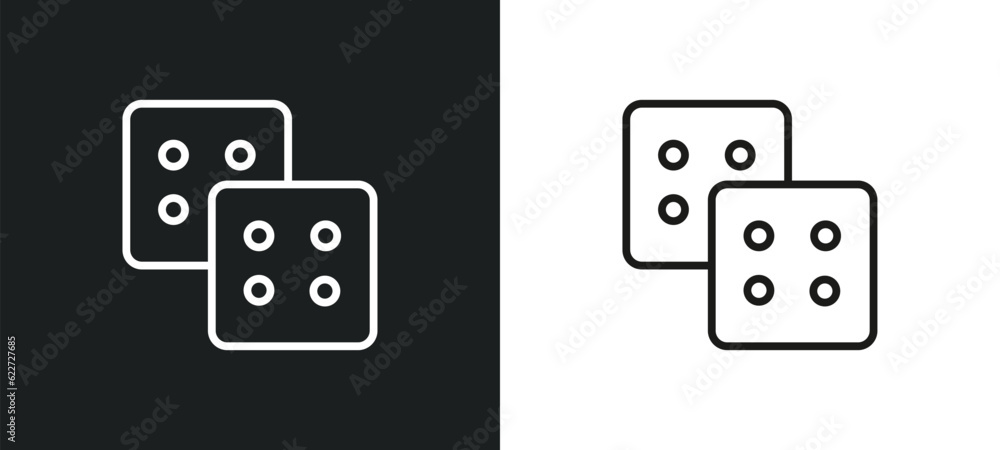 Poster dices outline icon in white and black colors. dices flat vector icon from arcade collection for web,
