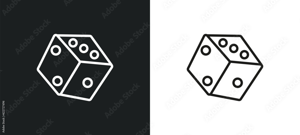 Poster dice outline icon in white and black colors. dice flat vector icon from arcade collection for web, m
