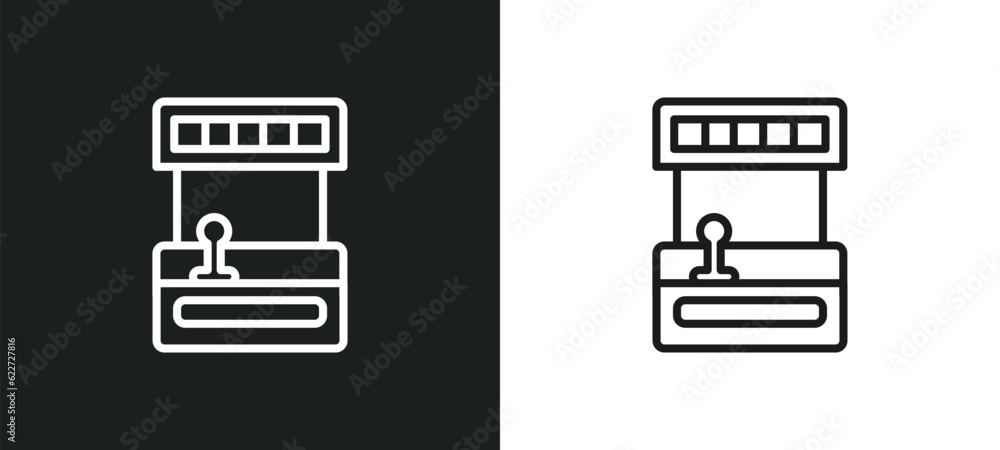 Poster arcade outline icon in white and black colors. arcade flat vector icon from entertainment collection