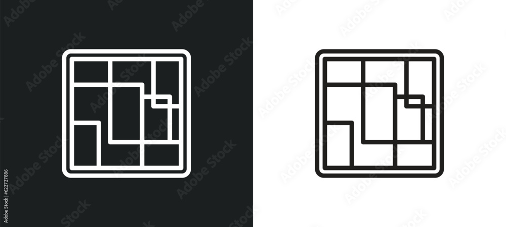 Poster board game blocks outline icon in white and black colors. board game blocks flat vector icon from en