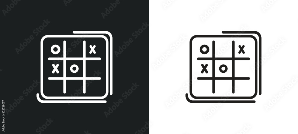 Poster tic tac toe outline icon in white and black colors. tic tac toe flat vector icon from entertainment 