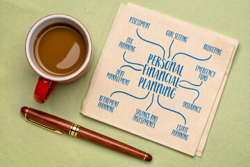 personal financial planning infographics or mind map on a napkin, finance concept
