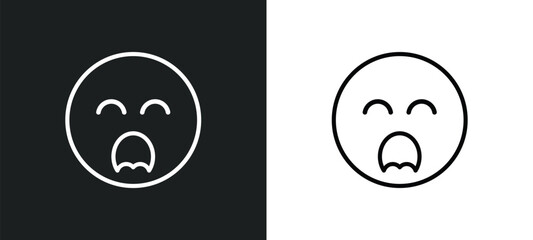 yawning emoji outline icon in white and black colors. yawning emoji flat vector icon from emoji collection for web, mobile apps and ui. - obrazy, fototapety, plakaty