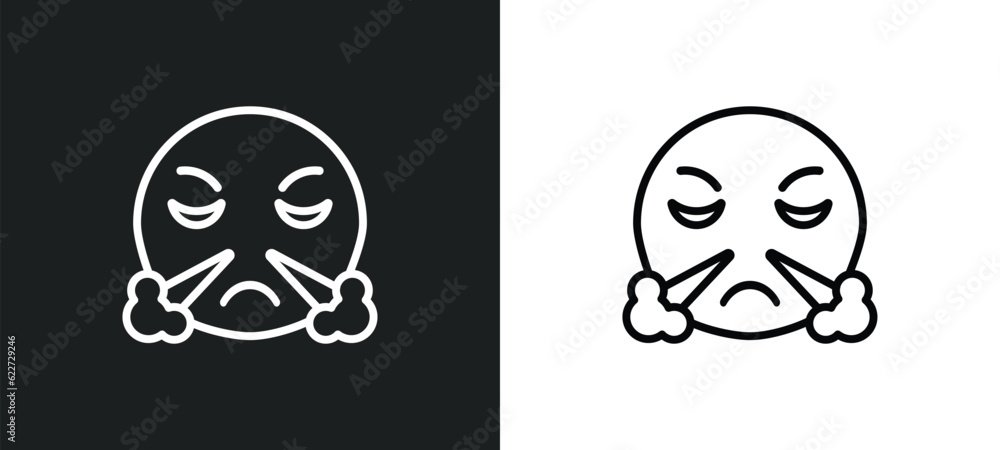 Poster emoji with steam from e outline icon in white and black colors. emoji with steam from e flat vector 