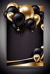 Black Gold Balloon Mockup, Black Friday Banner, Balloons Texture Background Abstract Generative AI Illustration