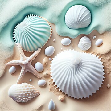 Sea Shell Texture Background, Colorful Seashell Pattern, Sea Shells On Sand, Abstract Generative AI Illustration