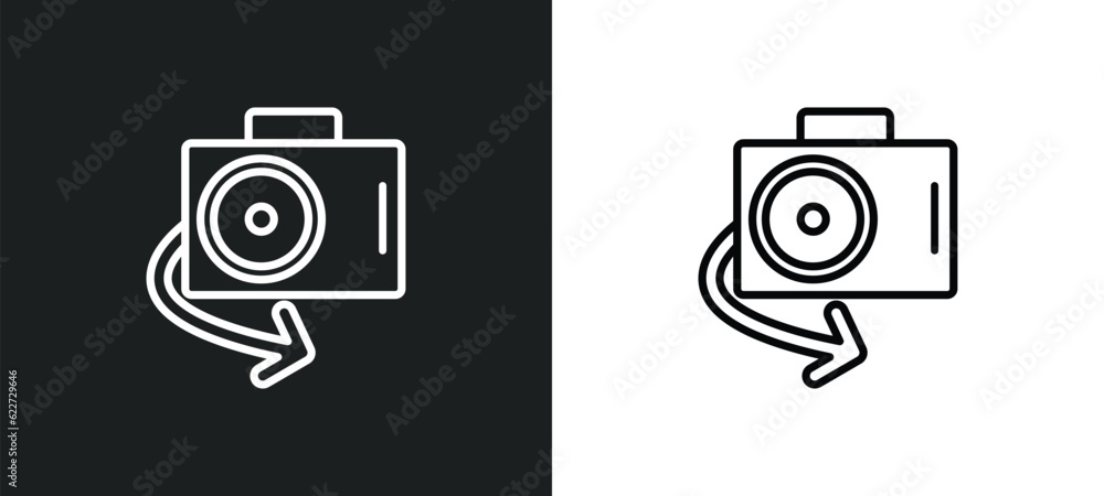 Poster flip camera outline icon in white and black colors. flip camera flat vector icon from electronic stu