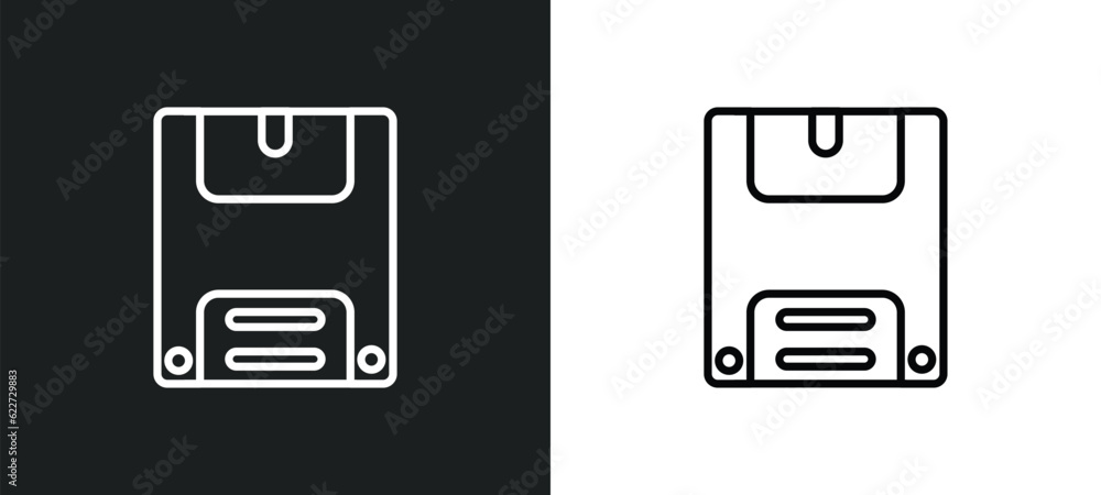 Poster floppy disk outline icon in white and black colors. floppy disk flat vector icon from electronic stu