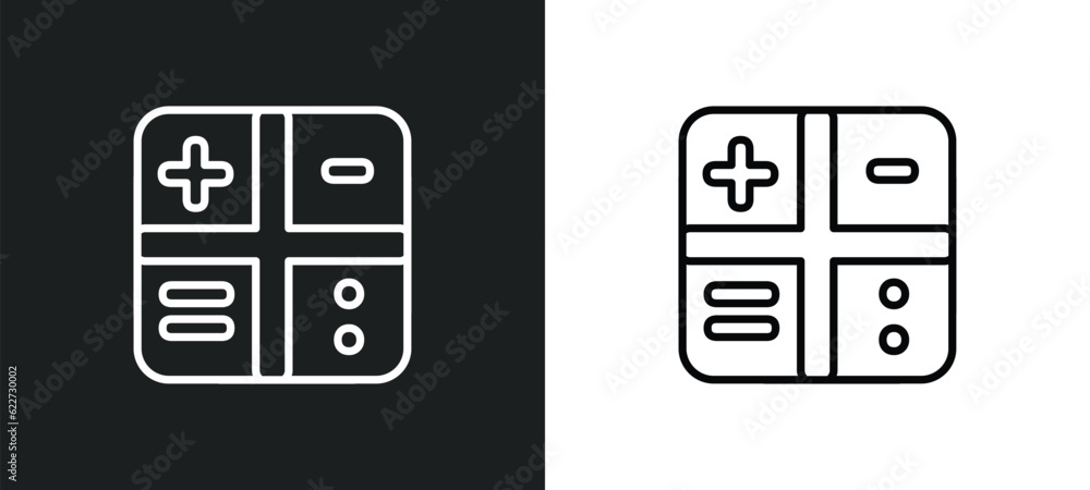 Poster calculating outline icon in white and black colors. calculating flat vector icon from electronic stu