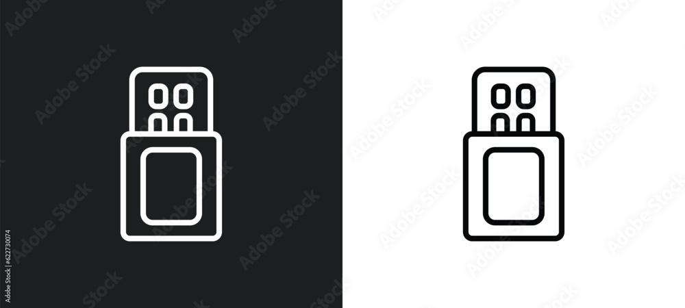 Poster usb wireless adapter outline icon in white and black colors. usb wireless adapter flat vector icon f