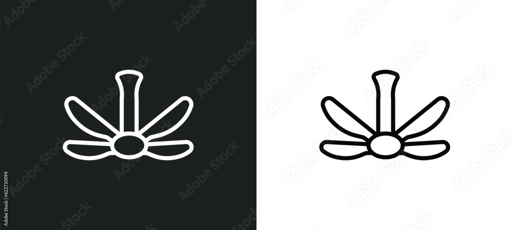 Poster ceiling fan outline icon in white and black colors. ceiling fan flat vector icon from electronic dev