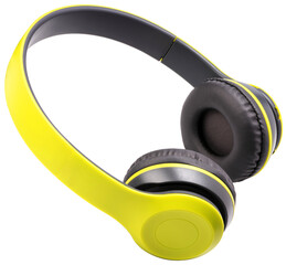 Yellow headphone isolate on white background With png file, Yellow wireless headphones isolated on...