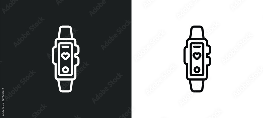 Poster activity tracker outline icon in white and black colors. activity tracker flat vector icon from elec