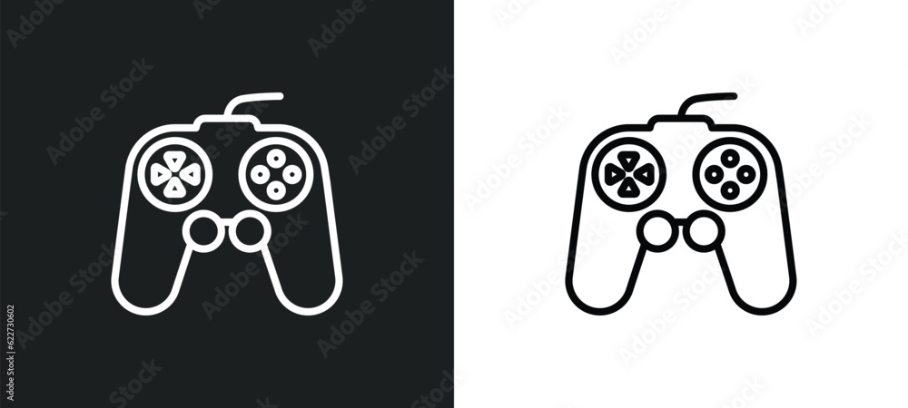 Poster game controller outline icon in white and black colors. game controller flat vector icon from electr