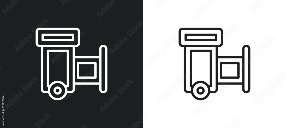 Poster trash compactor outline icon in white and black colors. trash compactor flat vector icon from electr