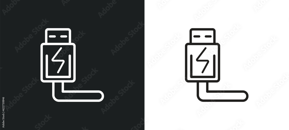 Poster usb outline icon in white and black colors. usb flat vector icon from electronic devices collection 