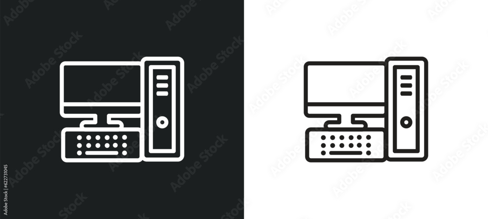 Poster computer outline icon in white and black colors. computer flat vector icon from electronic devices c