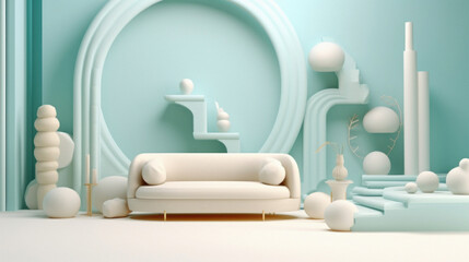 futuristic soft pastel interior