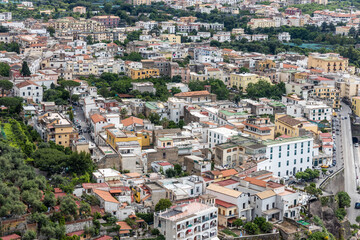 Fototapeta na wymiar Close-up of Sorrento coastal town, in southwestern Italy, facing the Bay of Naples on the Sorrentine Peninsula