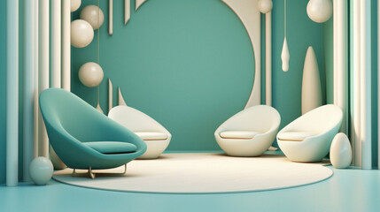 futuristic soft pastel interior