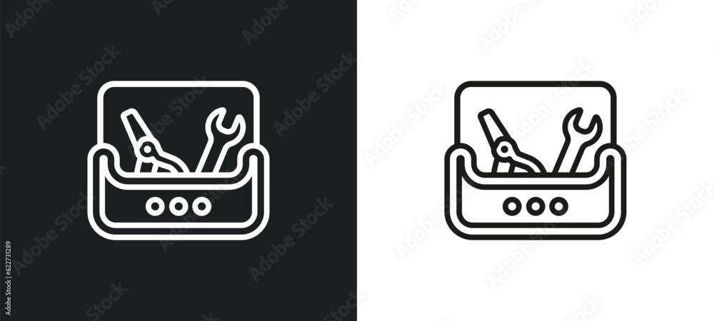 Poster toolbox outline icon in white and black colors. toolbox flat vector icon from electrian connections 