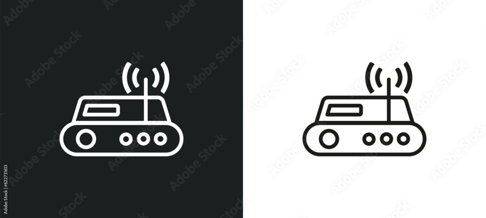 Poster router outline icon in white and black colors. router flat vector icon from electrian connections co