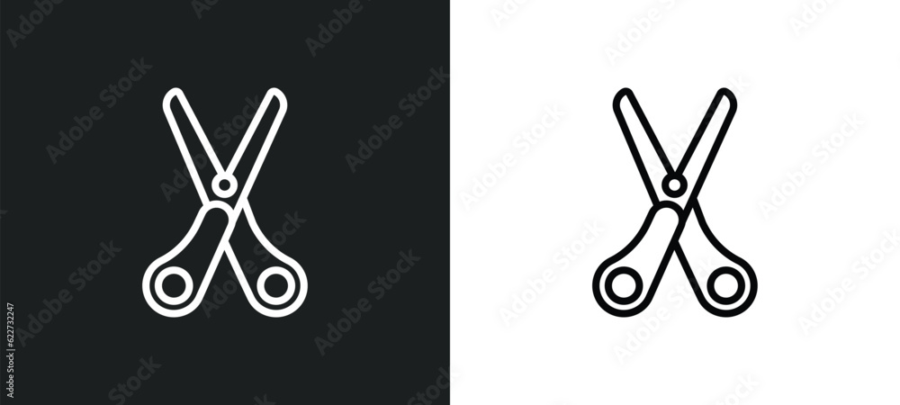 Poster scissors outline icon in white and black colors. scissors flat vector icon from education collection