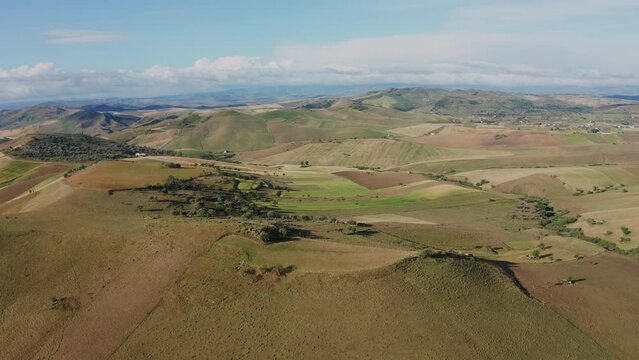 Aerial view of fields in the interior of Sicily Italy near of Agira