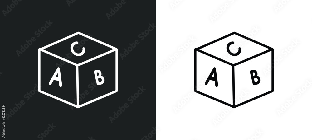 Poster block with letters outline icon in white and black colors. block with letters flat vector icon from 