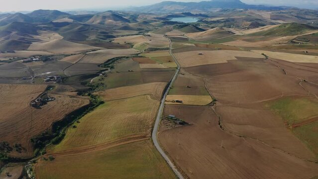 Aerial view of fields in the interior of Sicily Italy near of Agira