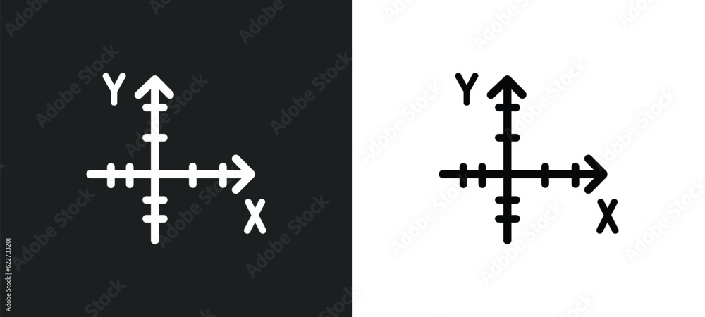 Poster cartesian coordinate system outline icon in white and black colors. cartesian coordinate system flat