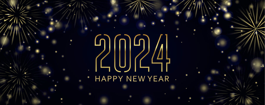 happy new year 2024 greeting card golden firework vector illustration EPS10