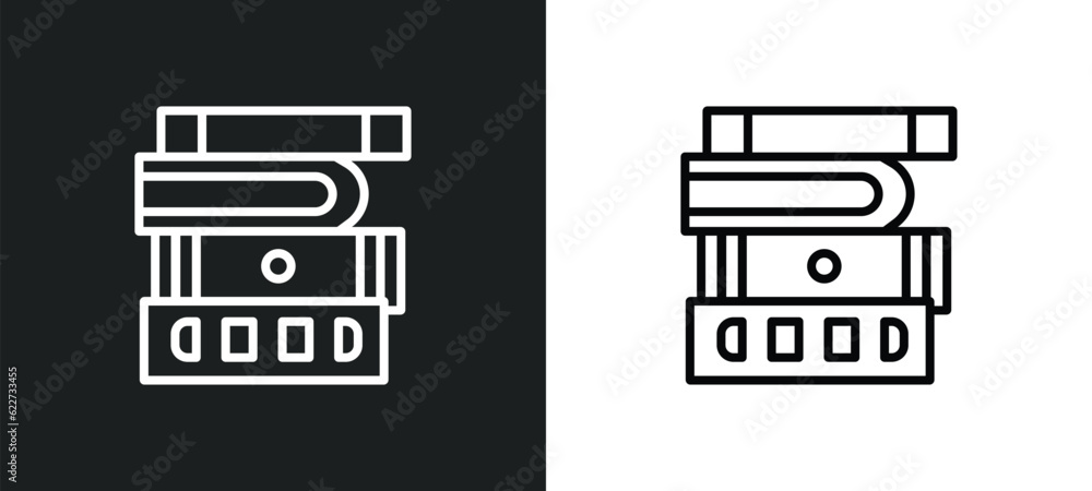 Poster stack of books outline icon in white and black colors. stack of books flat vector icon from educatio