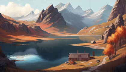 Beautiful Natural Landscape Digital Illustration Pattern Background for Design Travel Tourism Advertising Flyer, T Shirt Print, Bright Romantic vacation Poster etc	
