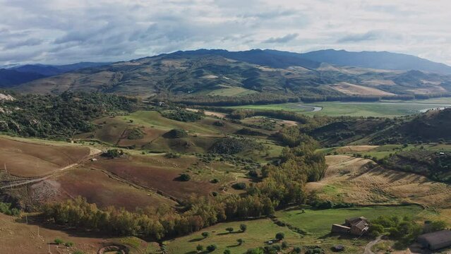 Aerial view of fields in the interior of Sicily Italy near of Agira