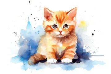 Watercolor cute cat on white background Generative AI