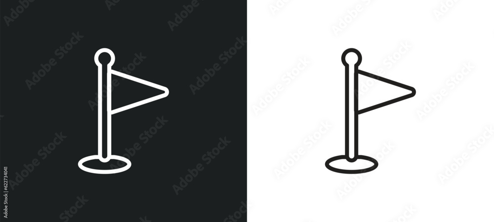 Poster flag point outline icon in white and black colors. flag point flat vector icon from education collec
