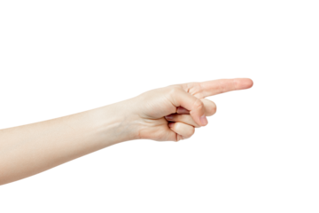 The hand indicates the direction. Finger pointing gesture.