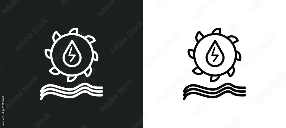 Poster hydro power outline icon in white and black colors. hydro power flat vector icon from ecology collec