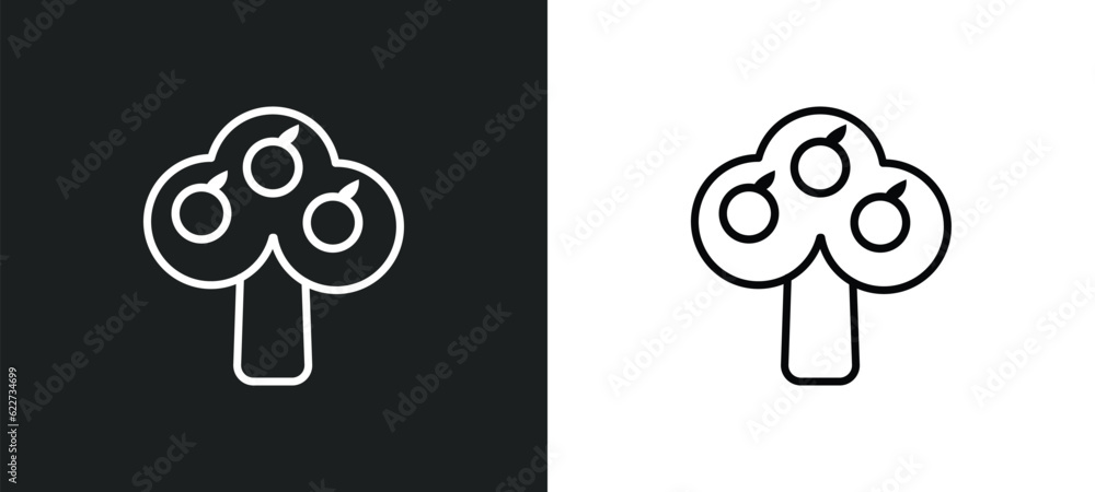 Poster fruit tree outline icon in white and black colors. fruit tree flat vector icon from ecology collecti