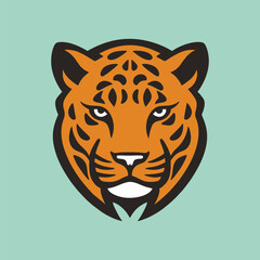 Fototapeta premium Cartoon cheetah, jaguar or leopard head: wild big cat face symbol, mascot, or logo design. Isolated vector illustration.