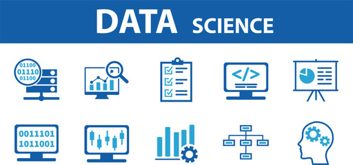 Data science banner web icon for Computer Science and insight, Ai, Big Data, algorithm, analyze, Statistic, knowledge, Deep and machine learning. minimal vector infographic concept.
