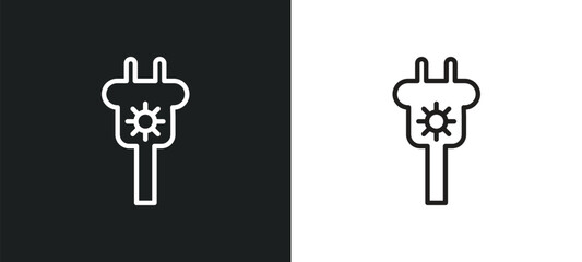 solar plug outline icon in white and black colors. solar plug flat vector icon from ecology collection for web, mobile apps and ui.