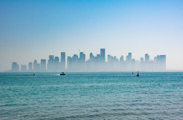 Doha Skyline in a hazy summer day, Qatar