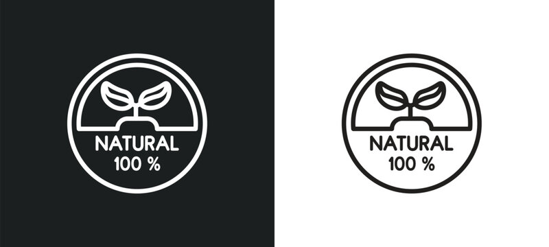 100 percent natural outline icon in white and black colors. 100 percent natural flat vector icon from ecology collection for web, mobile apps and ui.